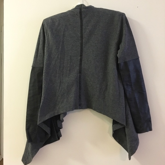 Anthropologie Gray Crop Cardigan w/ Leather Sleeve - Picture 4 of 4